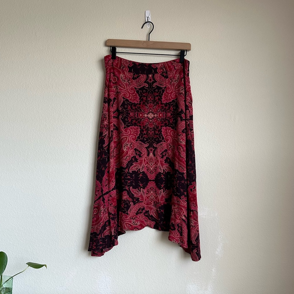 Free People Red and Black Paisley Midi Skirt